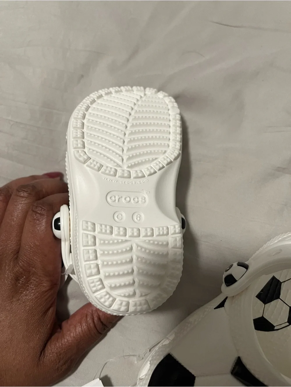 CROCS Kids Soccer-Print Clog Sandals in White and Black